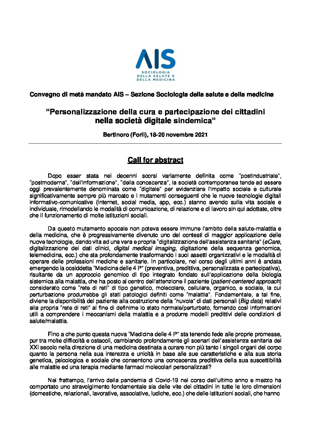 Call for abstracts Migrazioni, salute globale e transculturalità Cover